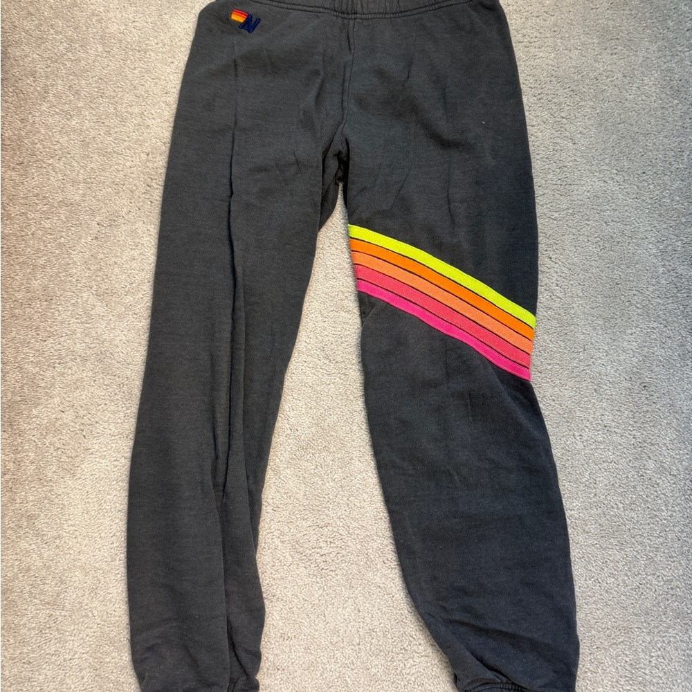 Aviator Nation Black and Red Track Pants with Bold Stripes
